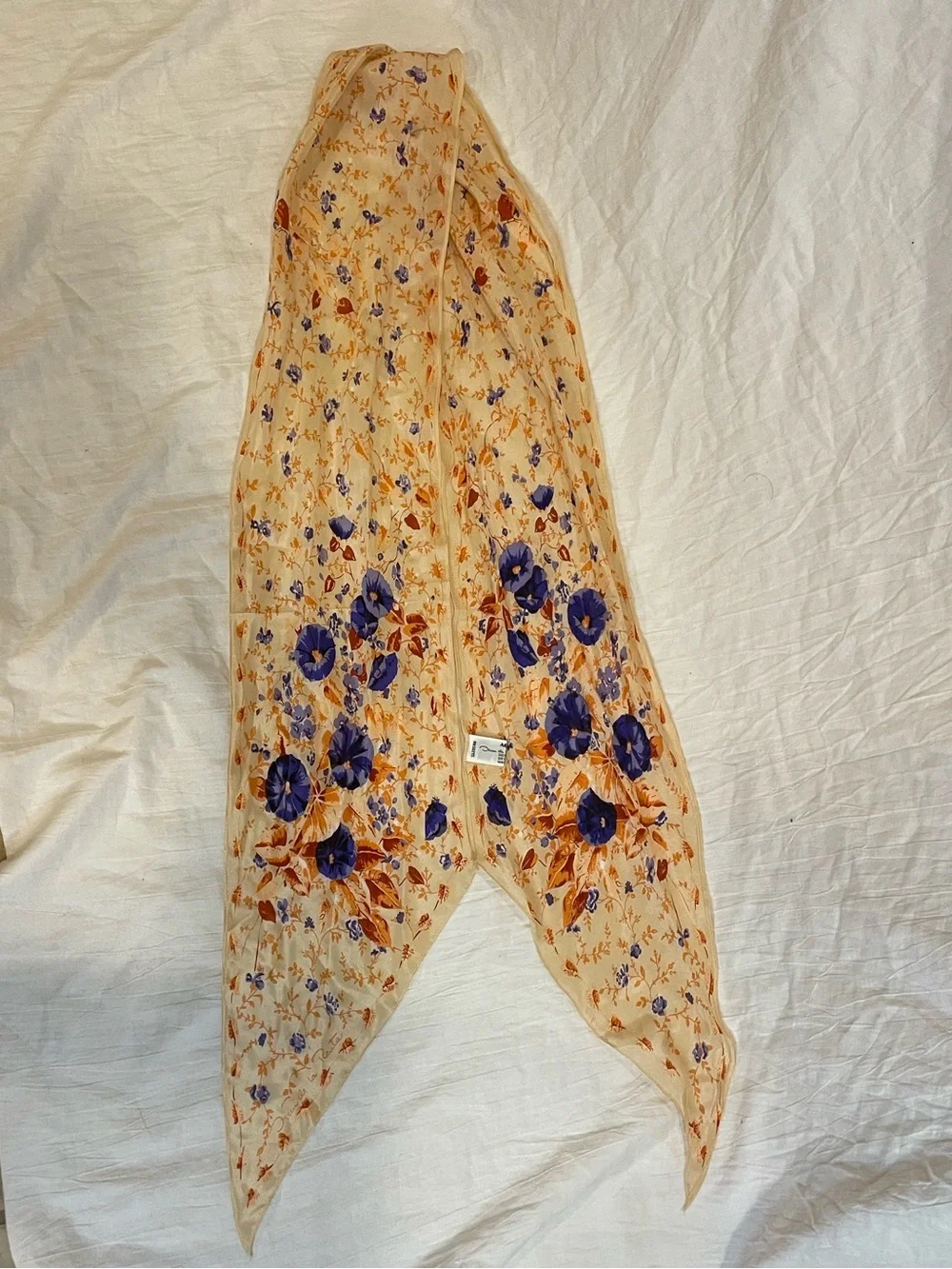 Vintage Oscar de la Renta 100% Silk Floral Scarf Japan Long Skinny Oblong